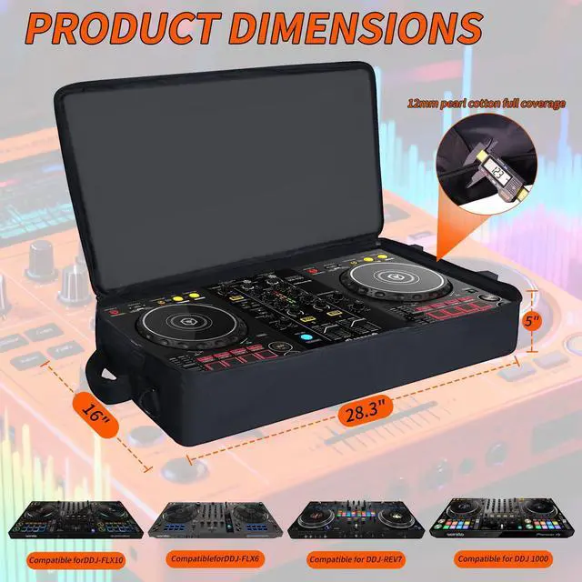 Alt view image 2 of 7 - DJ Controller Case with Wheels for DDJ FLX10 / 1000 / XDJ-RR / RX / FLX4 / GRV6 / REV1 / REV5 / REV7,Rolling DJ Controller Bag Soft Padded Backpack with 2 Accessory Pocket,15.6" Laptops Compartment