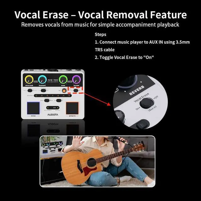 Alt view image 4 of 7 - AVE-100 Multi-Effect Vocal Processor - Triple Intelligent Loop Cancellation, OTG Audio Interface for Singers, Podcasters, Live Streaming & Home Studio