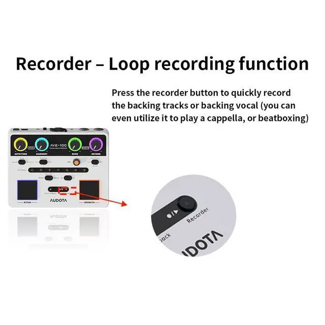 Alt view image 6 of 7 - AVE-100 Multi-Effect Vocal Processor - Triple Intelligent Loop Cancellation, OTG Audio Interface for Singers, Podcasters, Live Streaming & Home Studio