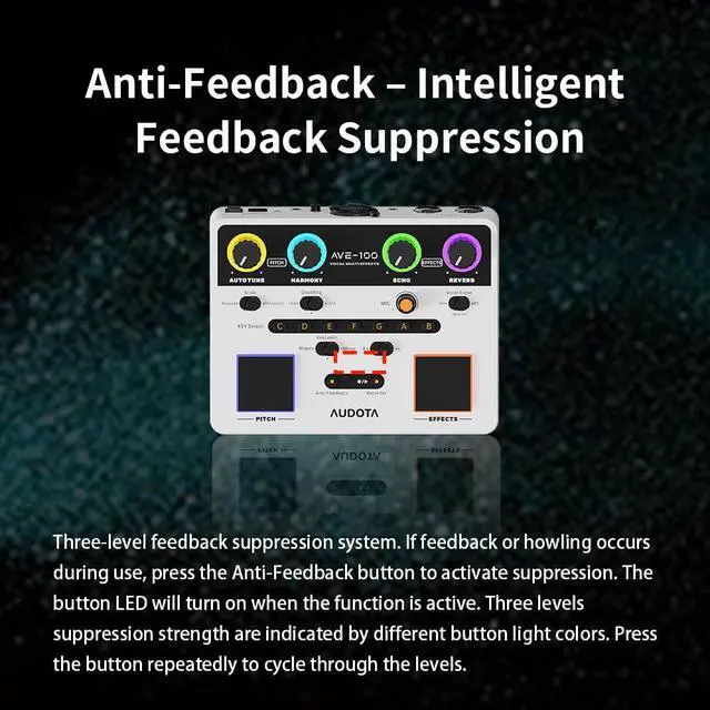 Alt view image 5 of 7 - AVE-100 Multi-Effect Vocal Processor - Triple Intelligent Loop Cancellation, OTG Audio Interface for Singers, Podcasters, Live Streaming & Home Studio