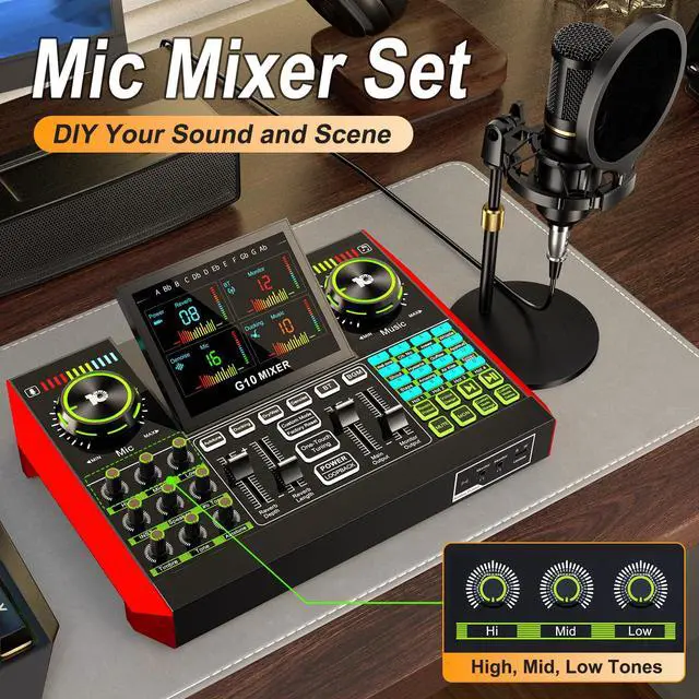 Alt view image 2 of 7 - podcast equipment bundle, live sound card, streaming audio mixer, Podcast microphone bundle for PC/mobile live streaming, singing, gaming, soundboard with voice changer and noise reduction function