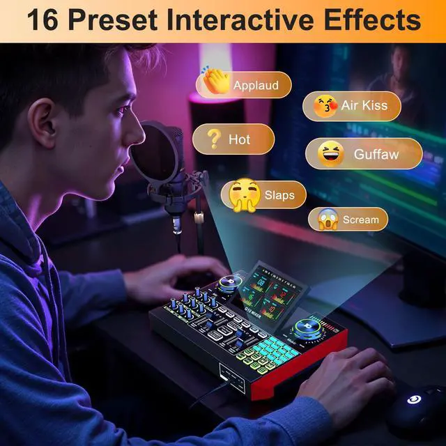 Alt view image 6 of 7 - podcast equipment bundle, live sound card, streaming audio mixer, Podcast microphone bundle for PC/mobile live streaming, singing, gaming, soundboard with voice changer and noise reduction function