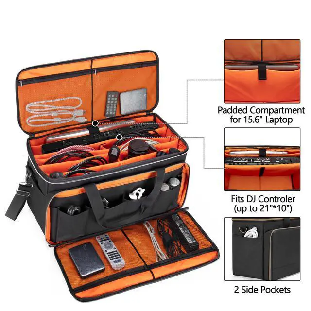 Alt view image 3 of 7 - Large Travel DJ Cable File Bag with Inner Detachable Divider | with Padded Compartment for 15.6 Laptop, Cable Organizer Bag for Cords, Sound Equipment, DJ Gear, Musician Accessories