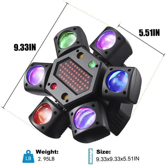 Alt view image 3 of 7 - Mini Moving Head DJ Lights, 6-Arm Disco Lights with Remote Control 80w RGBW 4in1 LED DJ Stage Lighting Sound Activated DMX 512 Control for Disco Club Wedding Party Christmas