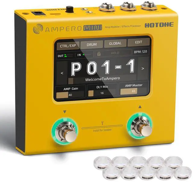 Main image of Multi Effects Processor Pedal Guitar Bass Amp Modeling IR Cabinets Simulation Multi LanguageStereo OTG USB Audio Interface Ampero Mini MP-50 (Include 10 PCS Additional Footswitch Toppers)