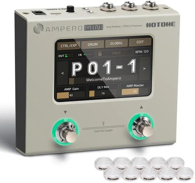 Main image of Multi Effects Processor Pedal Guitar Bass Amp Modeling IR Cabinets Simulation Multi LanguageStereo OTG USB Audio Interface Ampero Mini MP-50 (Include 10 PCS Additional Footswitch Toppers)