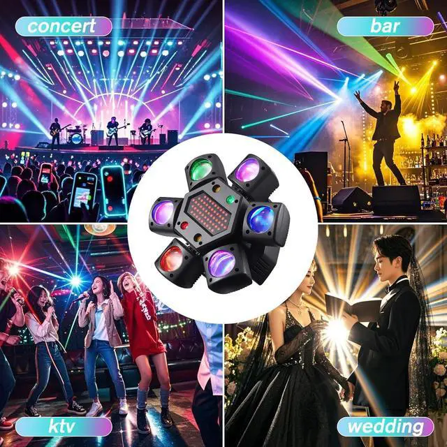 Alt view image 6 of 7 - Mini Moving Head DJ Lights, 6-Arm Disco Lights with Remote Control 80w RGBW 4in1 LED DJ Stage Lighting Sound Activated DMX 512 Control for Disco Club Wedding Party Christmas