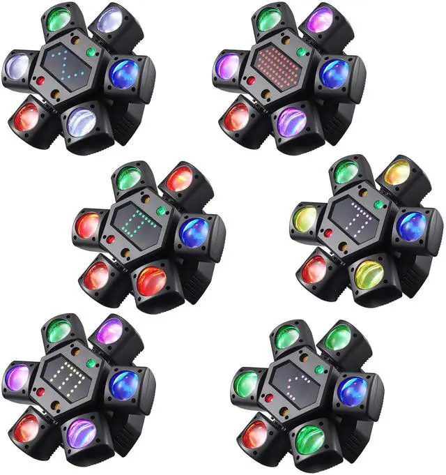 Alt view image 7 of 7 - Mini Moving Head DJ Lights, 6-Arm Disco Lights with Remote Control 80w RGBW 4in1 LED DJ Stage Lighting Sound Activated DMX 512 Control for Disco Club Wedding Party Christmas