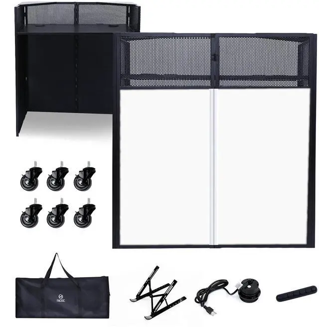 Main image of DJ Booth, DJ Table, DJ Facade, Portable DJ Booth Table with Lighting Scrims, Carry Case, 40x20 inch