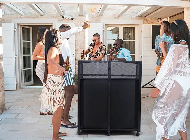 Alt view image 4 of 7 - DJ Booth, DJ Table, DJ Facade, Portable DJ Booth Table with Lighting Scrims, Carry Case, 40x20 inch