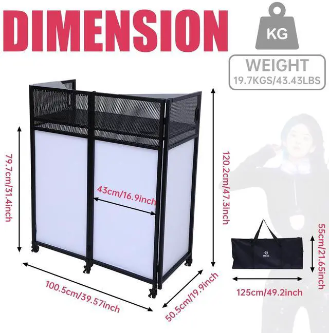 Alt view image 6 of 7 - DJ Booth, DJ Table, DJ Facade, Portable DJ Booth Table with Lighting Scrims, Carry Case, 40x20 inch
