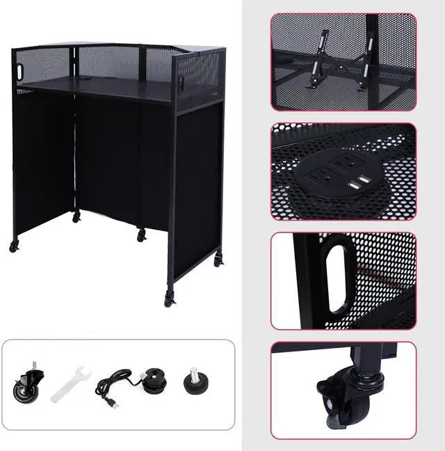 Alt view image 3 of 7 - DJ Booth, DJ Table, DJ Facade, Portable DJ Booth Table with Lighting Scrims, Carry Case, 40x20 inch