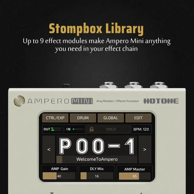 Alt view image 4 of 7 - Multi Effects Processor Pedal Guitar Bass Amp Modeling IR Cabinets Simulation Multi LanguageStereo OTG USB Audio Interface Ampero Mini MP-50 (Include 10 PCS Additional Footswitch Toppers)