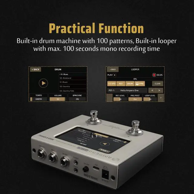 Alt view image 6 of 7 - Multi Effects Processor Pedal Guitar Bass Amp Modeling IR Cabinets Simulation Multi LanguageStereo OTG USB Audio Interface Ampero Mini MP-50 (Include 10 PCS Additional Footswitch Toppers)