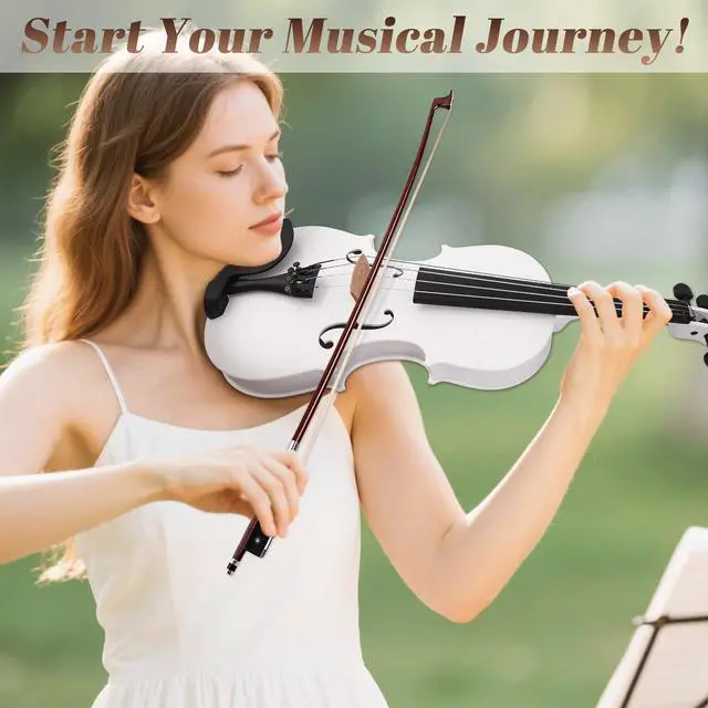 Alt view image 6 of 7 - 4/4 Solid Wood Violin Colorful Finish, Ebony Fittings, Student Full-Size Violin Starter Kit with Tuner, Shoulder Rest & Extra Strings (White)