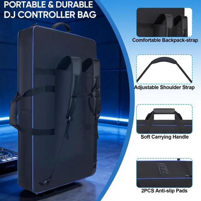 Alt view image 3 of 7 - DJ Controller Case Backpack Compatible with XDJ-AZ | 10MM Soft Thick Padded, Multiple Accessory Pockets, Comfortable Backpack-straps & Shoulder strap, DJ Bag for DJ Controller