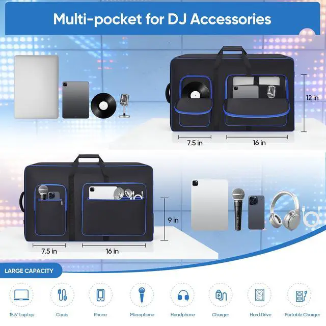 Alt view image 4 of 7 - DJ Controller Case Backpack Compatible with XDJ-AZ | 10MM Soft Thick Padded, Multiple Accessory Pockets, Comfortable Backpack-straps & Shoulder strap, DJ Bag for DJ Controller