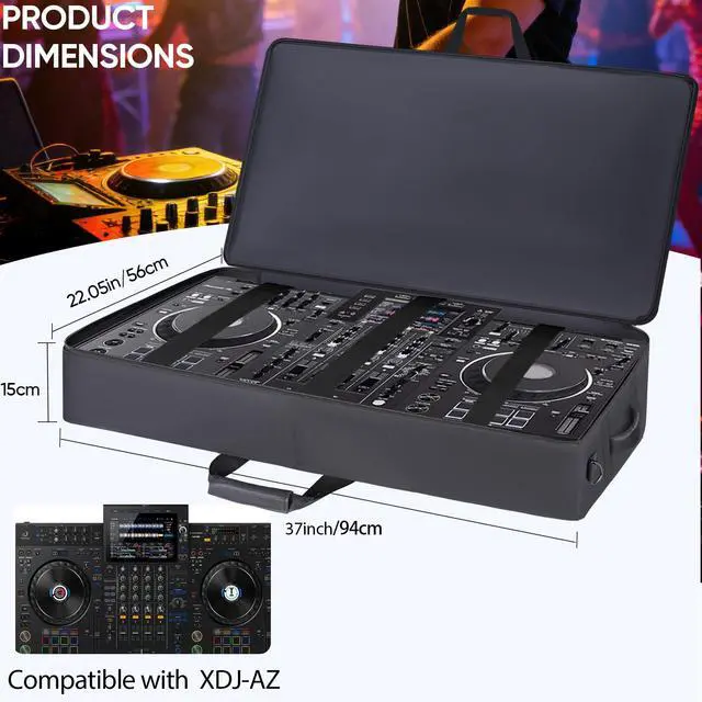 Alt view image 6 of 7 - DJ Controller Case with Wheels Compatible with XDJ-AZ | 10MM Soft Thick Padded, Multiple Accessory Pockets, Backpack-straps & Shoulder Strap, Rolling DJ Bag for DJ Controller