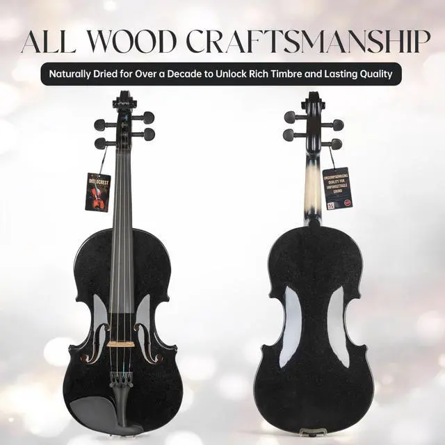 Alt view image 2 of 6 - Prism Series 4/4 Solid Wood Violin Colorful Finish, Ebony Fittings, Student Full-Size Violin Starter Kit with Tuner, Shoulder Rest & Extra Strings (Black)