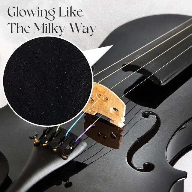 Alt view image 3 of 6 - Prism Series 4/4 Solid Wood Violin Colorful Finish, Ebony Fittings, Student Full-Size Violin Starter Kit with Tuner, Shoulder Rest & Extra Strings (Black)