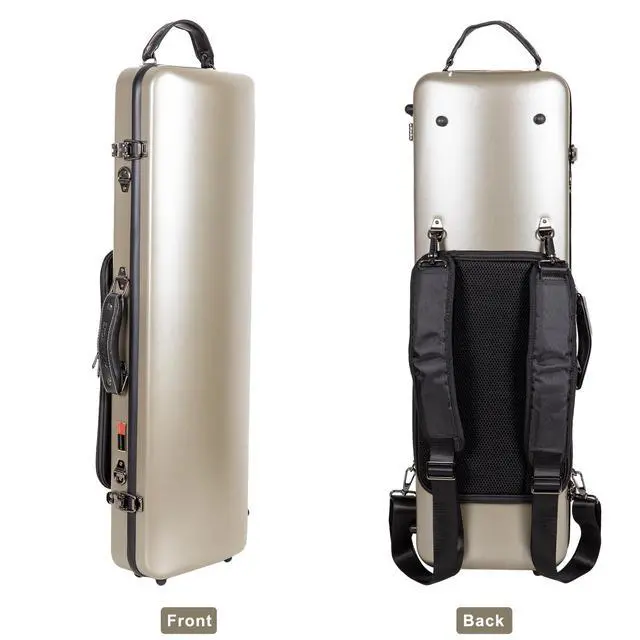 Alt view image 2 of 7 - Poly Carbon Oblong Violin Case for 4/4 Full-Size | Matte Champagne Finish, Hygrometer, Music Pouch, Accessory Storage Lightweight Hard Shell