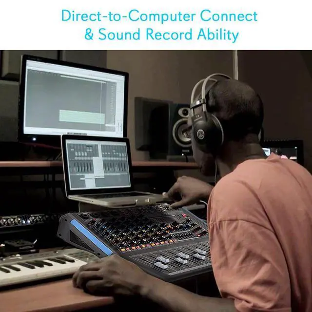 Alt view image 6 of 7 - 8-Channel Console Style Audio Mixer with Bluetooth - DJ Sound Controller, 4 XLR / Combo Inputs, Sub Out, +48V Phantom, USB-A In, 16 DSP Effects, MP3 Player, 7-Band EQ - PMXU88BT