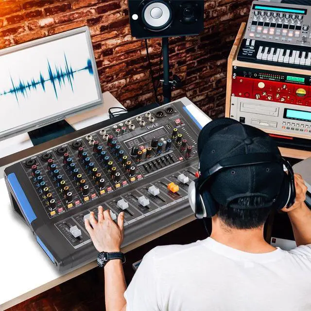 Alt view image 7 of 7 - 8-Channel Console Style Audio Mixer with Bluetooth - DJ Sound Controller, 4 XLR / Combo Inputs, Sub Out, +48V Phantom, USB-A In, 16 DSP Effects, MP3 Player, 7-Band EQ - PMXU88BT