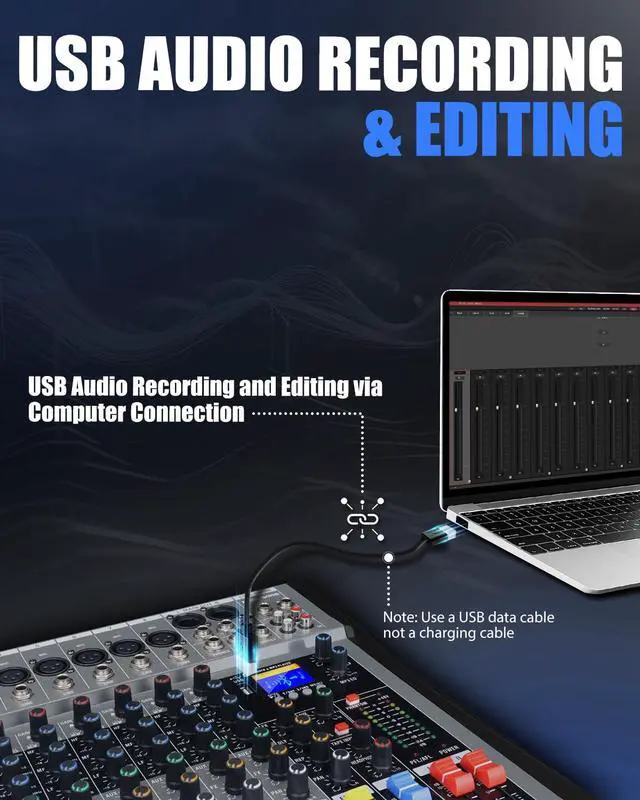Alt view image 4 of 7 - 8 Channel mixer professional Audio Mixer, dj mixer with Individual Channel Control and USB Audio Recording & Editing via Computer, All-Metal mezcladora para dj (8 Channel)