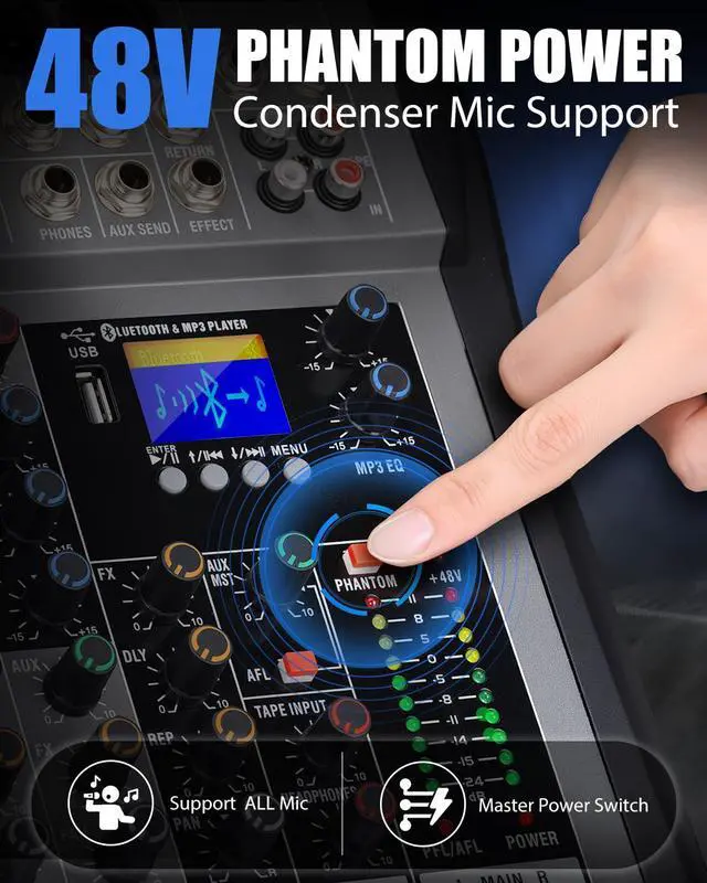Alt view image 5 of 7 - 8 Channel mixer professional Audio Mixer, dj mixer with Individual Channel Control and USB Audio Recording & Editing via Computer, All-Metal mezcladora para dj (6 Channel)