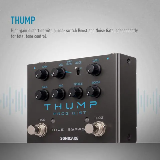 Alt view image 2 of 7 - High-Gain Distortion Pedal, Built-in Independent Boost & Noise Gate Guitar Bass Effects Pedal, 2 Legendary Tone Modes, Pure Analog Circuit, True Bypass - Thump