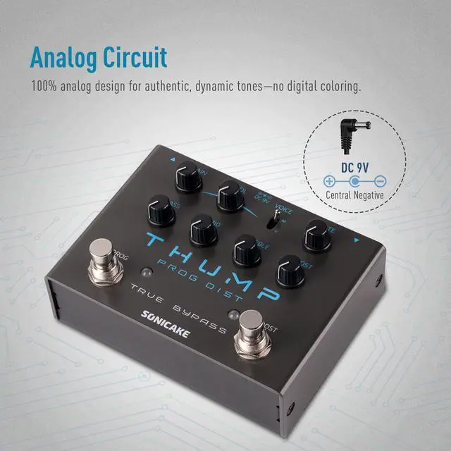 Alt view image 4 of 7 - High-Gain Distortion Pedal, Built-in Independent Boost & Noise Gate Guitar Bass Effects Pedal, 2 Legendary Tone Modes, Pure Analog Circuit, True Bypass - Thump