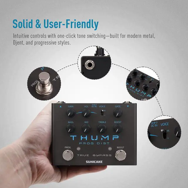 Alt view image 6 of 7 - High-Gain Distortion Pedal, Built-in Independent Boost & Noise Gate Guitar Bass Effects Pedal, 2 Legendary Tone Modes, Pure Analog Circuit, True Bypass - Thump