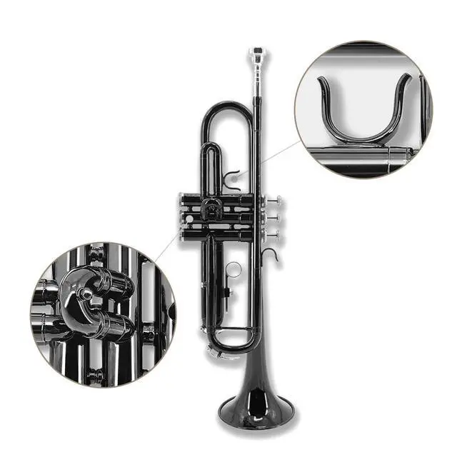 Alt view image 2 of 7 - Bb Trumpet for Beginners Standard B Flat Brass Instrument with 7C Mouthpiece, Hard Case & Cleaning Kit, Student Trumpet for Band Practice, Lessons & Gift (Black)