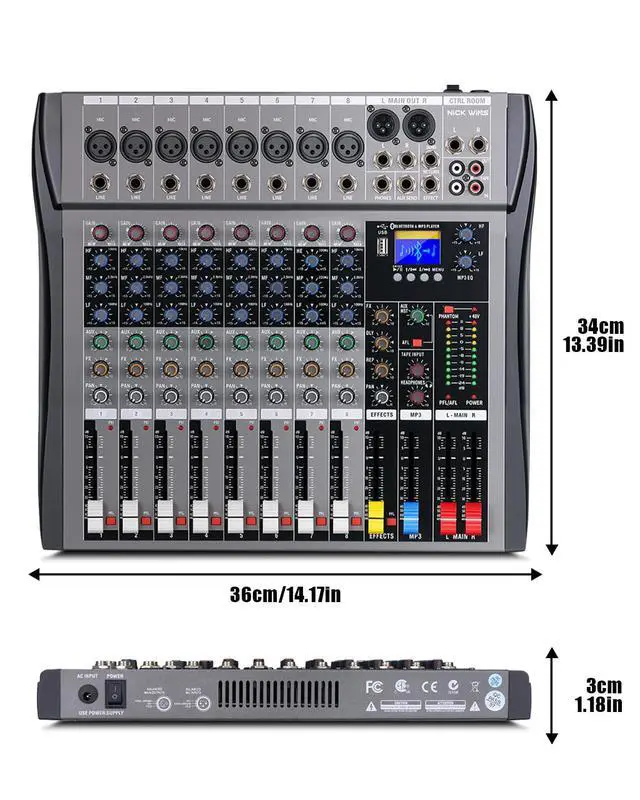 Alt view image 6 of 7 - 8 Channel mixer professional Audio Mixer, dj mixer with Individual Channel Control and USB Audio Recording & Editing via Computer, All-Metal mezcladora para dj (8 Channel)