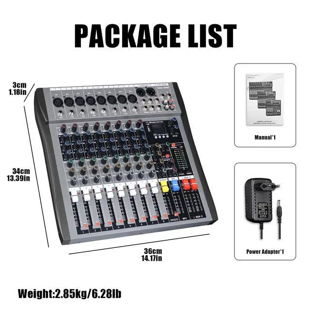 Alt view image 7 of 7 - 8 Channel mixer professional Audio Mixer, dj mixer with Individual Channel Control and USB Audio Recording & Editing via Computer, All-Metal mezcladora para dj (8 Channel)
