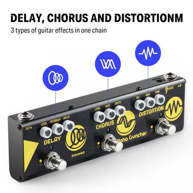 Alt view image 2 of 6 - Multi Effects Guitar Pedal Alpha Cruncher 3 Type Effects Delay Chorus Distortion Pedal with Adapter for Electric Guitar