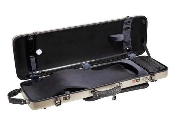 Alt view image 6 of 7 - Poly Carbon Oblong Violin Case for 4/4 Full-Size | Matte Champagne Finish, Hygrometer, Music Pouch, Accessory Storage Lightweight Hard Shell