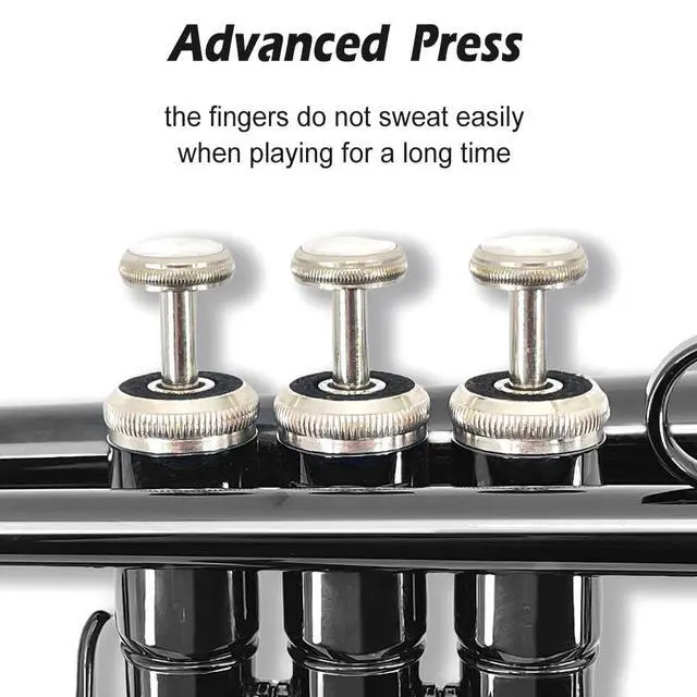Alt view image 3 of 7 - Bb Trumpet for Beginners Standard B Flat Brass Instrument with 7C Mouthpiece, Hard Case & Cleaning Kit, Student Trumpet for Band Practice, Lessons & Gift (Black)