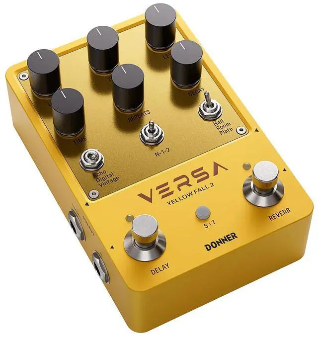 Main image of Guitar Reverb & Delay Pedal - 2 in 1 with Tap Tempo, Preset Saving, Stereo in/out, Digital 3 x 3 Multi-Mode Effects Electric Guitar Pedal, True Bypass (Yellow Fall II)