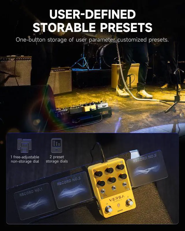 Alt view image 3 of 6 - Guitar Reverb & Delay Pedal - 2 in 1 with Tap Tempo, Preset Saving, Stereo in/out, Digital 3 x 3 Multi-Mode Effects Electric Guitar Pedal, True Bypass (Yellow Fall II)