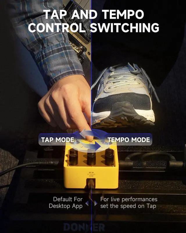 Alt view image 5 of 6 - Guitar Reverb & Delay Pedal - 2 in 1 with Tap Tempo, Preset Saving, Stereo in/out, Digital 3 x 3 Multi-Mode Effects Electric Guitar Pedal, True Bypass (Yellow Fall II)