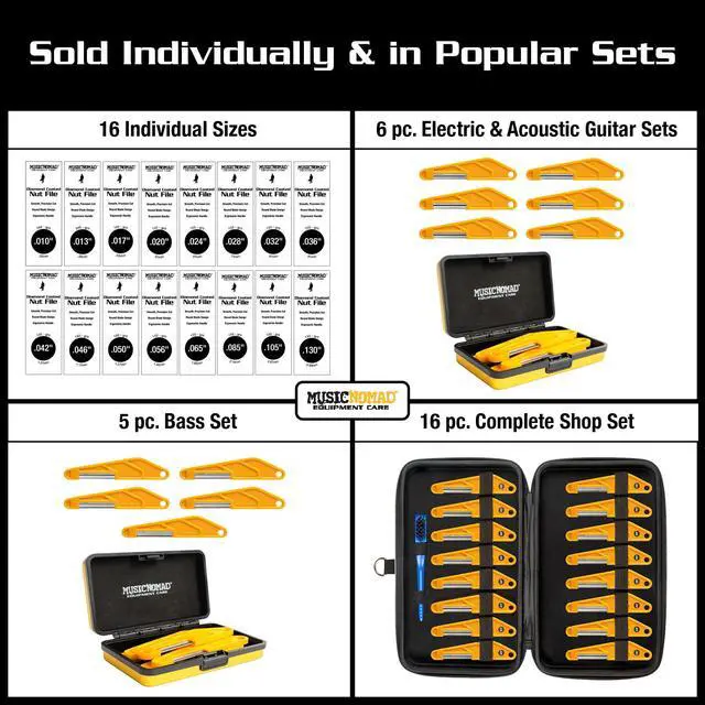 Alt view image 5 of 6 - 6 pc. Acoustic Guitar Diamond Coated Nut File Set - Light/Medium Strings (MN670)