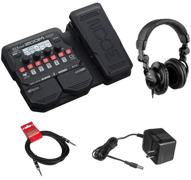 Main image of G1X Four Guitar Effects Processor (Built-In Expression Pedal) with Polsen HPC-A30 Monitor Headphones, 9V Power Adapter & 10ft Instrument Cable Bundle