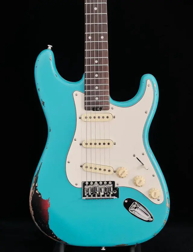 Alt view image 2 of 7 - Relic Electric Guitar,Roasted Maple Neck and Rosewood fingerboard,Bone Nut,6-String Relic Guitar,Professional/Full Size/Electric Guitars for Adults (Miami Blue)