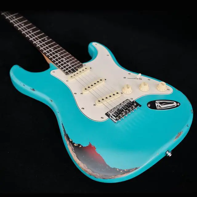 Alt view image 4 of 7 - Relic Electric Guitar,Roasted Maple Neck and Rosewood fingerboard,Bone Nut,6-String Relic Guitar,Professional/Full Size/Electric Guitars for Adults (Miami Blue)