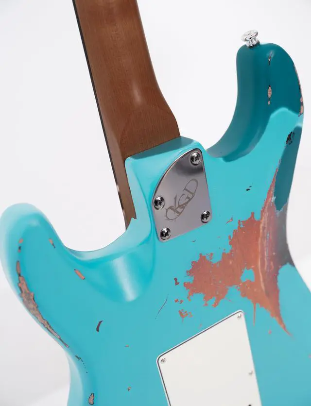 Alt view image 7 of 7 - Relic Electric Guitar,Roasted Maple Neck and Rosewood fingerboard,Bone Nut,6-String Relic Guitar,Professional/Full Size/Electric Guitars for Adults (Miami Blue)