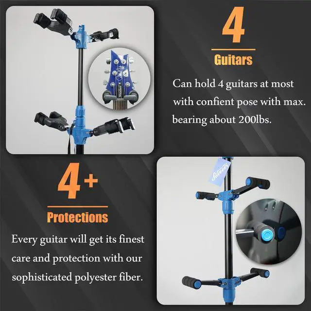 Alt view image 2 of 5 - Folding Quadruple Guitar Stand with Auto-Lock System and Soild Tripod, Quadruple/Multiple Guitar Stand/Holder/Rack for Single Bass, Acoustic, Electric, Classical Guitar or Ukulele