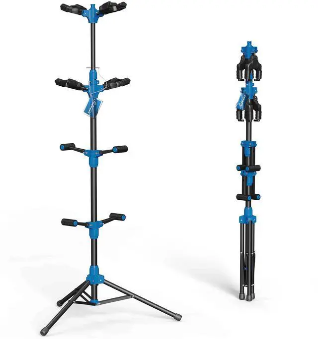 Main image of Folding Quadruple Guitar Stand with Auto-Lock System and Soild Tripod, Quadruple/Multiple Guitar Stand/Holder/Rack for Single Bass, Acoustic, Electric, Classical Guitar or Ukulele
