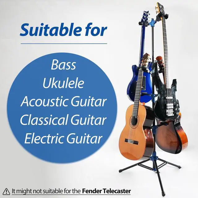 Alt view image 5 of 5 - Folding Quadruple Guitar Stand with Auto-Lock System and Soild Tripod, Quadruple/Multiple Guitar Stand/Holder/Rack for Single Bass, Acoustic, Electric, Classical Guitar or Ukulele