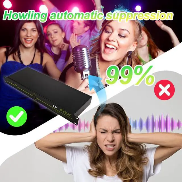 Alt view image 2 of 7 - Professional Feedback Eliminator & Feedback Suppressor Audio Processor - 2-Channel anti-howling suppressor for Performance Stage Conference & Karaoke, Plug-and-Play Design, 2-in 2-Out green